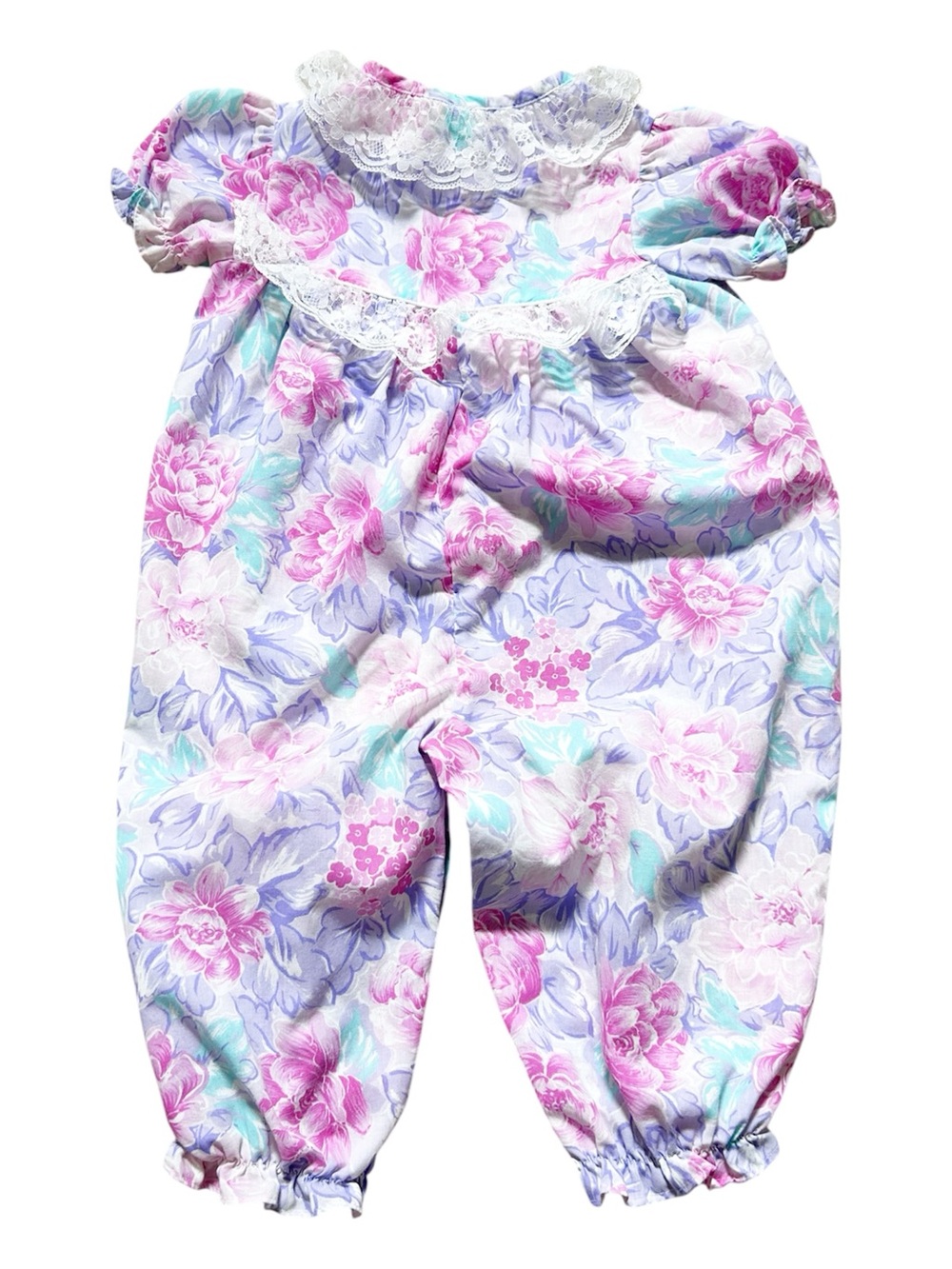 Vintage 90’s Floral Lace-Collar One-Piece Romper Cotton-blend 12 Month L
